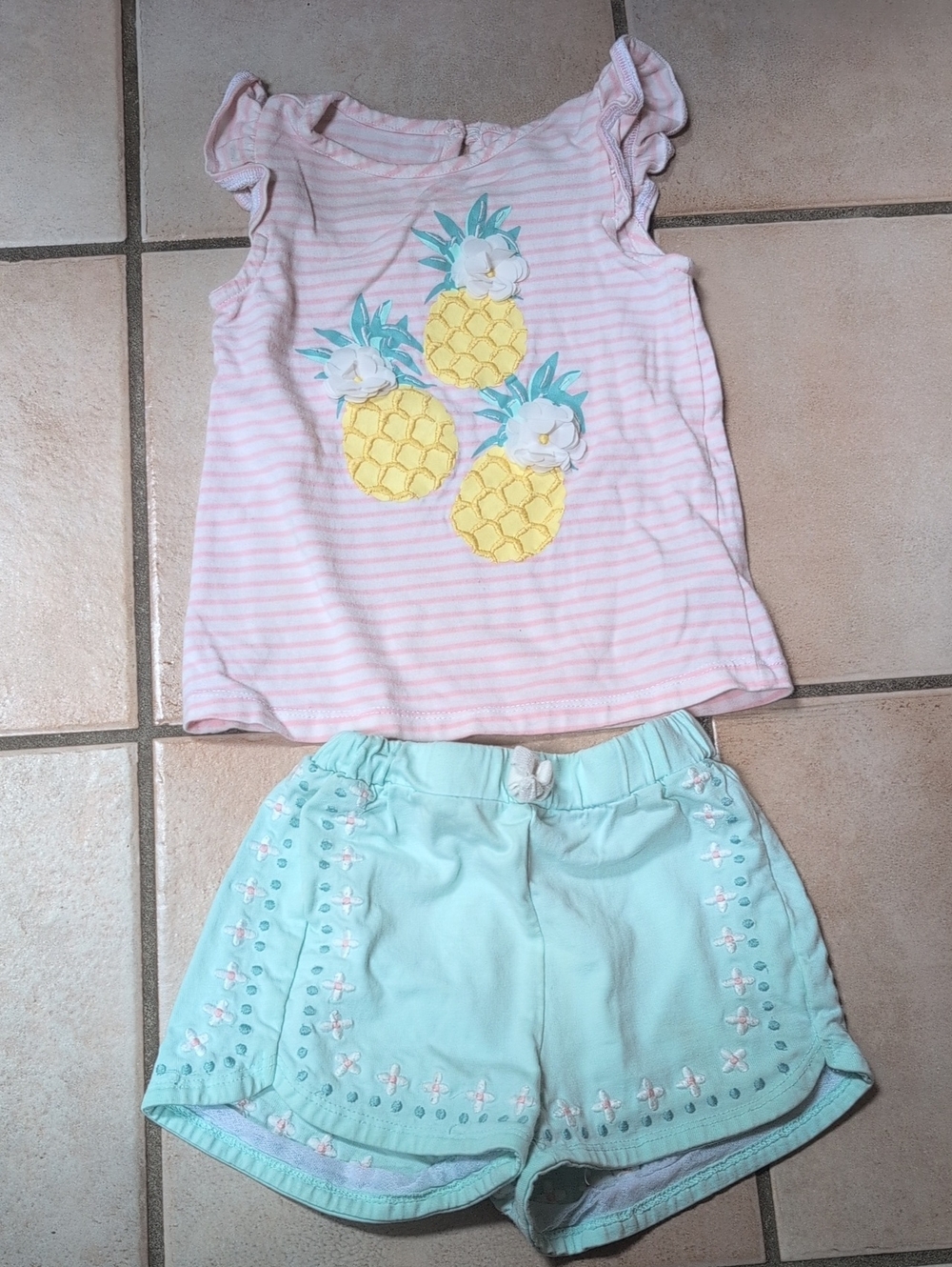 Baby Pink Stripe Pineapple Tank Top & Mint Shorts Set